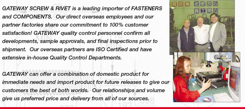 Importing and exporting capabilities overview for Gateway Screw & Rivet's Asia-Pacific sourcing operations